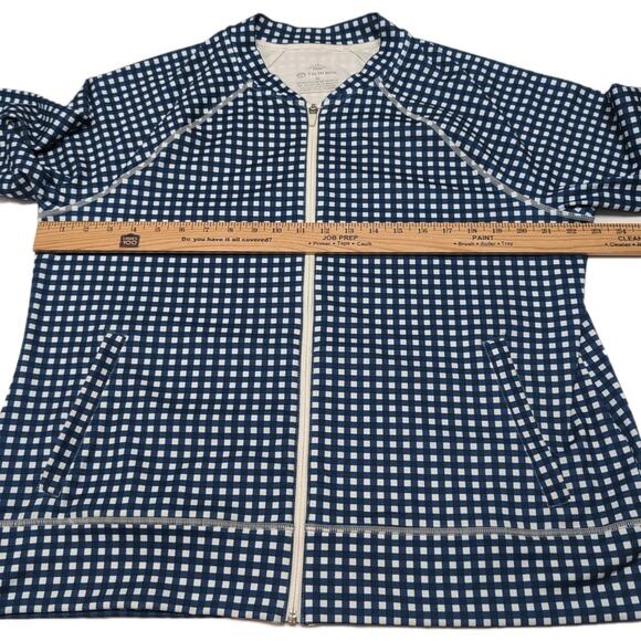 T by Talbots Full Zip Jacket Womens XL Navy White Check Activewear Pockets UPF - Picture 9 of 12